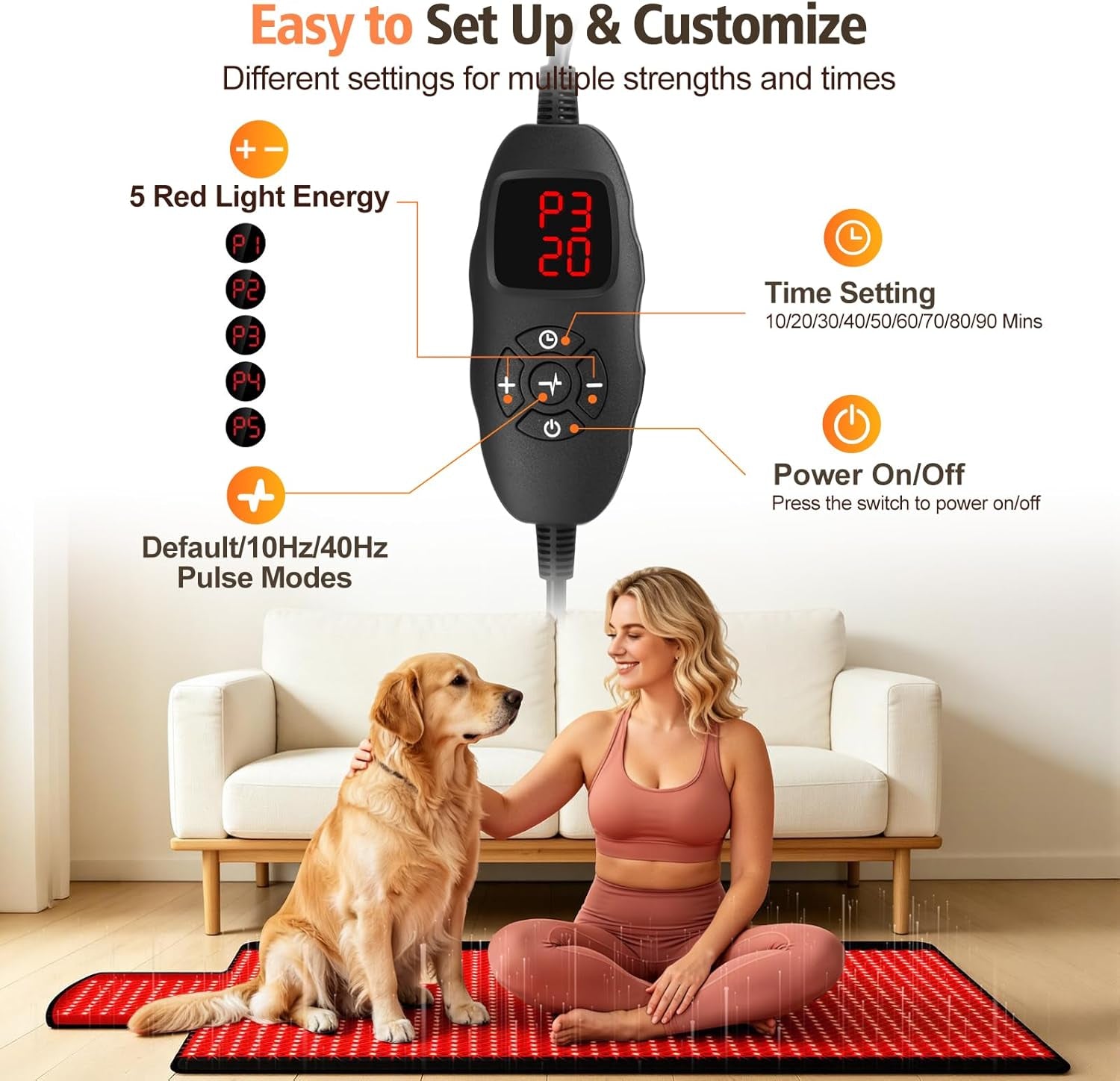 Red Light Therapy Mat for Full Body, Red Light Therapy Blanket, 2 in 1 Leds (660Nm & 850Nm) Leds for Home Use, 3 Modes & Adjustable Timer, 76.8'' X 33.4''