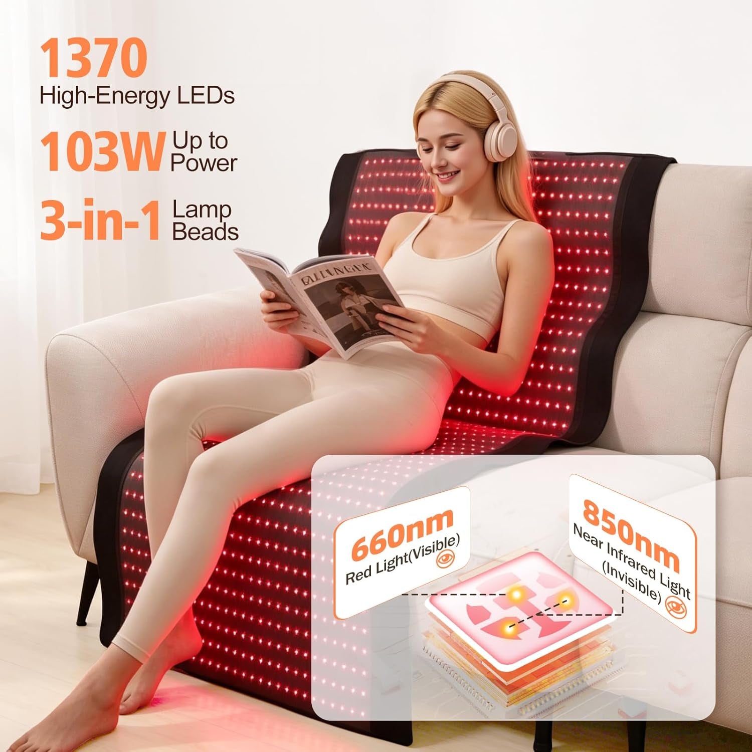 Red Light Therapy Mat for Full Body, Red Light Therapy Blanket, 2 in 1 Leds (660Nm & 850Nm) Leds for Home Use, 3 Modes & Adjustable Timer, 76.8'' X 33.4''