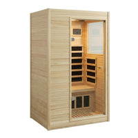 Far Infrared Sauna European Aspen Wood 1 Person Infrared Sauna for Home 905W Low EMF Mini Indoor Sauna with Bluetooth Speakers, Right Door — Studio Shot