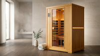 Far Infrared Sauna European Aspen Wood 1 Person Infrared Sauna for Home 905W Low EMF Mini Indoor Sauna with Bluetooth Speakers, Right Door — Lifestyle
