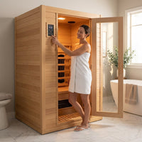 Far Infrared Sauna European Aspen Wood 1 Person Infrared Sauna for Home 905W Low EMF Mini Indoor Sauna with Bluetooth Speakers, Right Door — Lifestyle