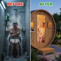 Outdoor Traditional Barrel Sauna | 4-6 Person Wood Sauna, Steam and Wet Sauna with 220V with 6KW Electric Heater, Sauna Stone — Before & After