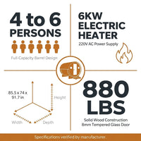 Outdoor Traditional Barrel Sauna | 4-6 Person Wood Sauna, Steam and Wet Sauna with 220V with 6KW Electric Heater, Sauna Stone — Results & Stats
