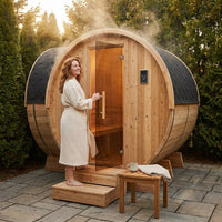 Outdoor Traditional Barrel Sauna | 4-6 Person Wood Sauna, Steam and Wet Sauna with 220V with 6KW Electric Heater, Sauna Stone — Lifestyle