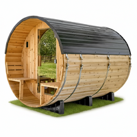 Outdoor Barrel Sauna Built for Home Heat Therapy, 4-6 Person Cedar, 9kW Electric Heater, Wi-Fi Control